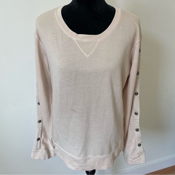 MONROW Beige Snap Sleeve Cotton Blend Tear Away Sweatshirt HT0527 Size Medium - Picture 1 of 11